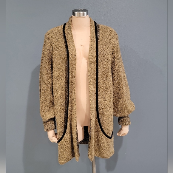 Vintage SIDE EFFECTS Light Brown Oversized Mid Length Nubby Knit Cardigan M/L - Picture 1 of 8